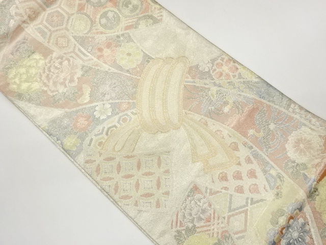 佐賀錦熨斗・花々に古典柄模様織出し袋帯